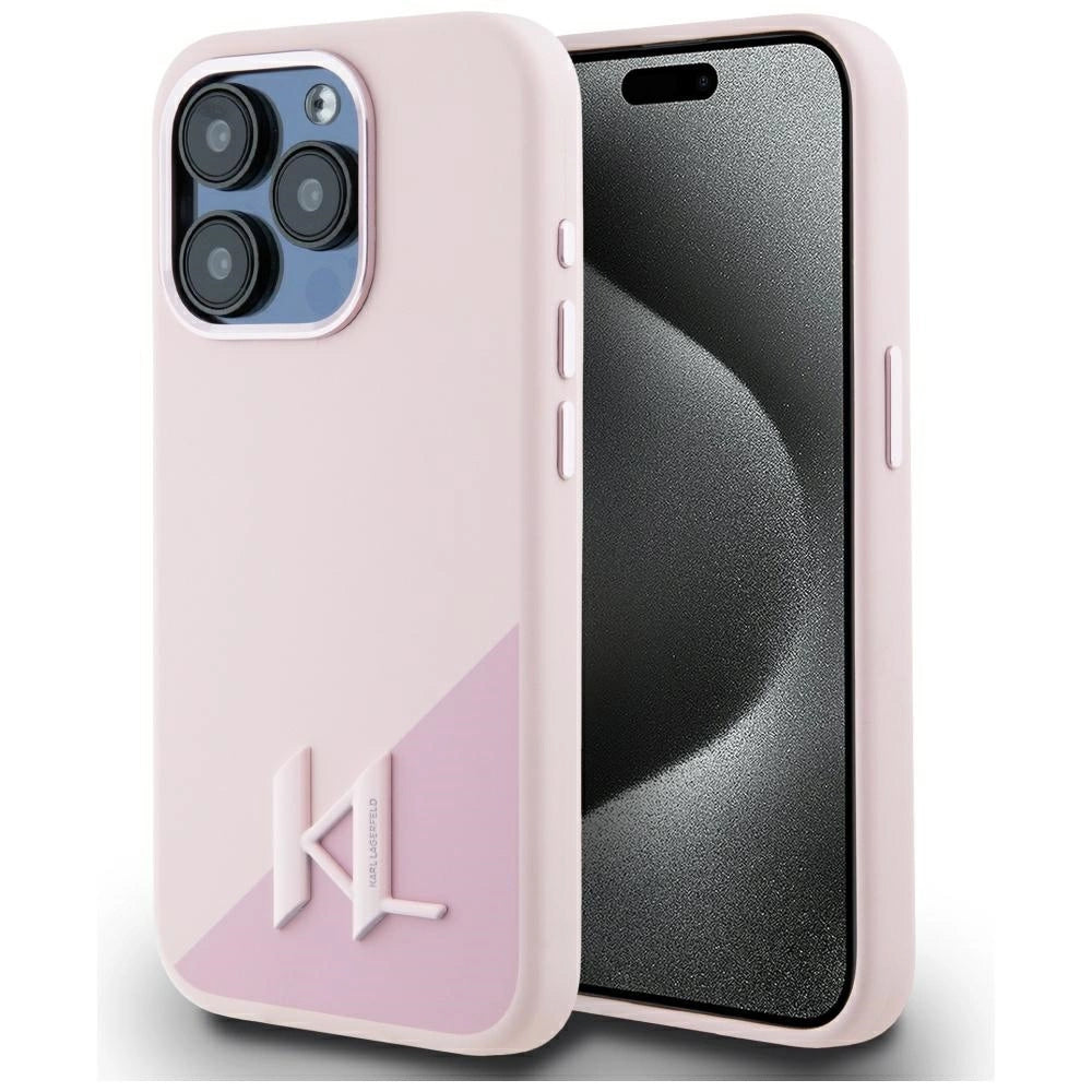 Karl Lagerfeld Silicone Shadow Metal Initial MagSafe Case til iPhone 15 Pro Max Pink