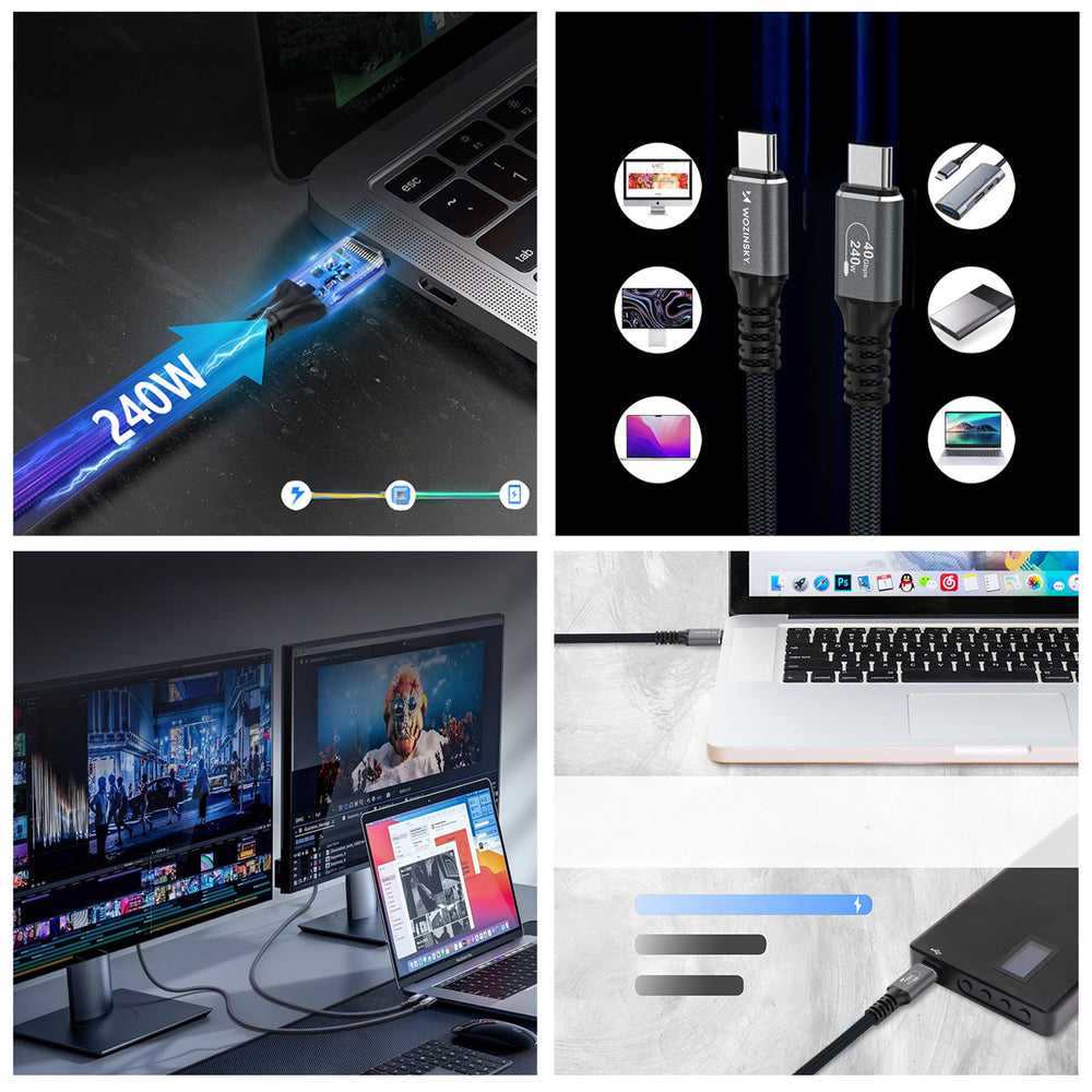 Wozinsky WPS-UY42S USB-C Thunderbolt 4 Kabel 240W 2m 4K - sort