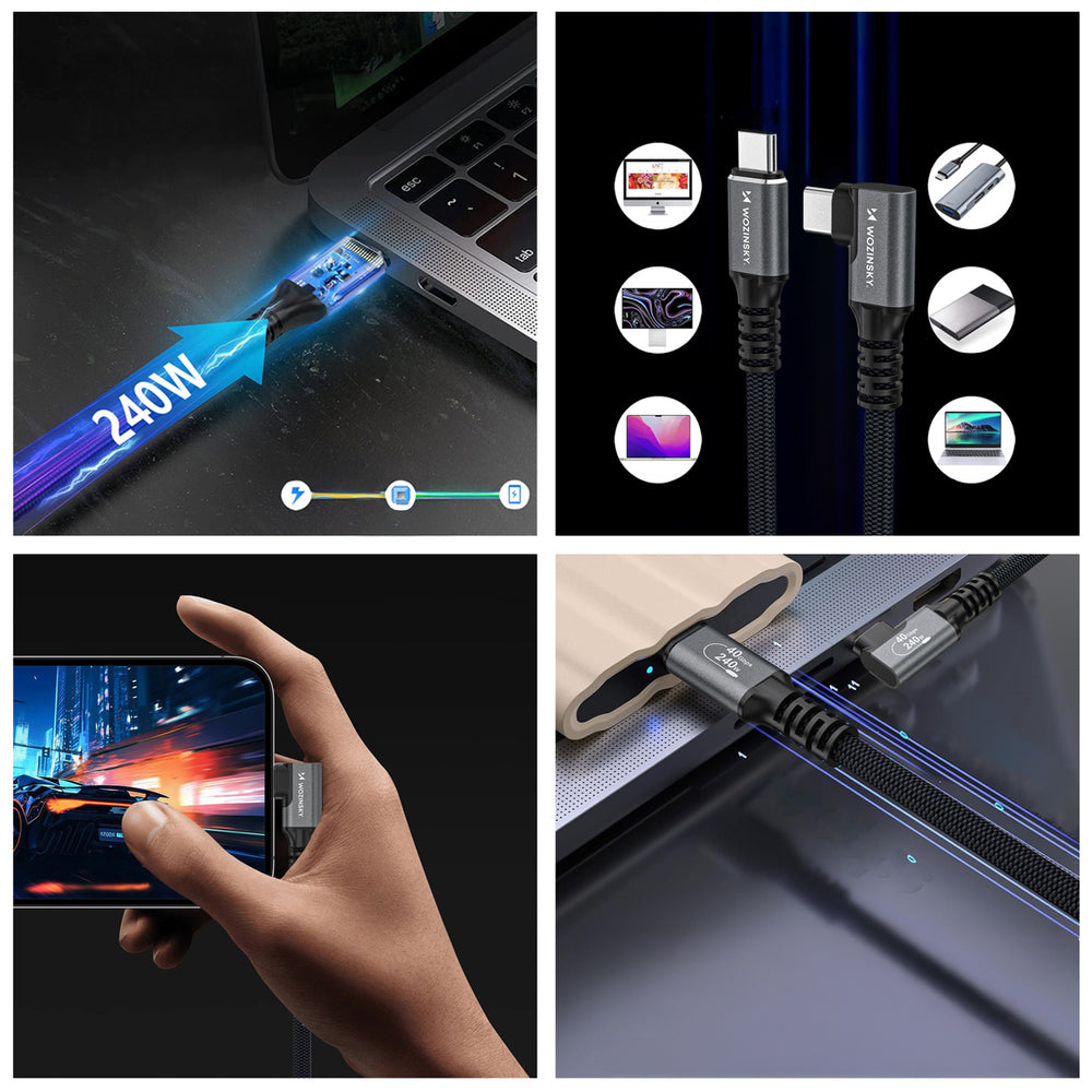 Wozinsky WPS1-UY41S USB-C Thunderbolt 4 240W vinklet kabel 1,5 m 4K - sort