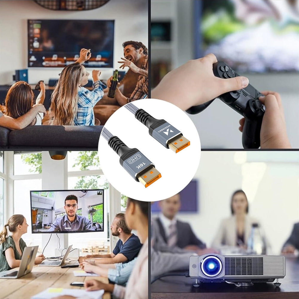 Wozinsky WPS-16AYL1S DisplayPort 2.1 Kabel VESA Certificeret 80 Gb/s 16K@60Hz 8K@120Hz 4K@240Hz HDR HDCP DSC 1m - Sort