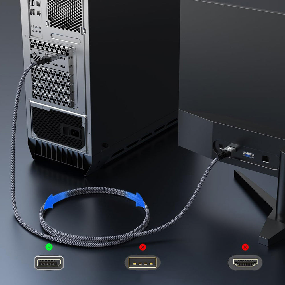 Wozinsky WPS-16AYL2S DisplayPort 2.1 Kabel VESA Certificeret 80 Gb/s 16K@60Hz 8K@120Hz 4K@240Hz HDR HDCP DSC 2m - Sort