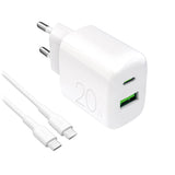 Puro PROLITE 20W USB-A / USB-C vægoplader + USB-C - USB-C kabel 1,2 m - hvid