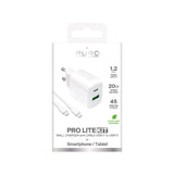Puro PROLITE 20W USB-A / USB-C vægoplader + USB-C - USB-C kabel 1,2 m - hvid