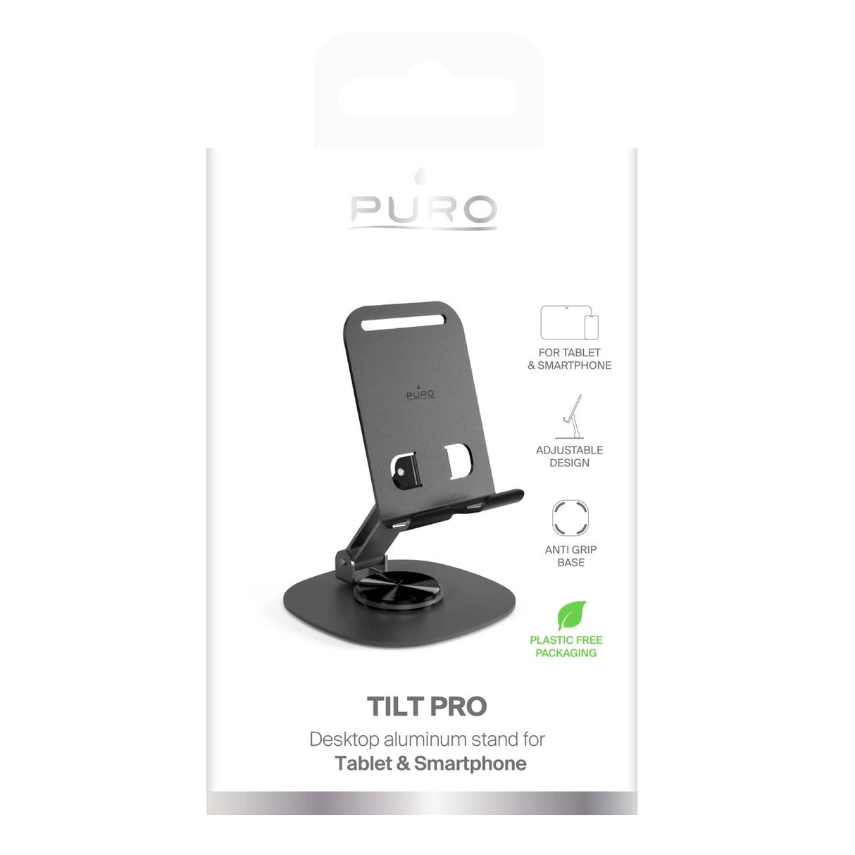 Puro Tilt Pro Aluminium Telefon/Tablet Stativ - Mørkgrå