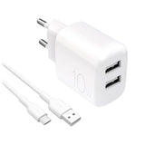 Puro PROLITE 10W 2x USB-A vægoplader + USB-A - USB-C kabel 1,2 m - hvid