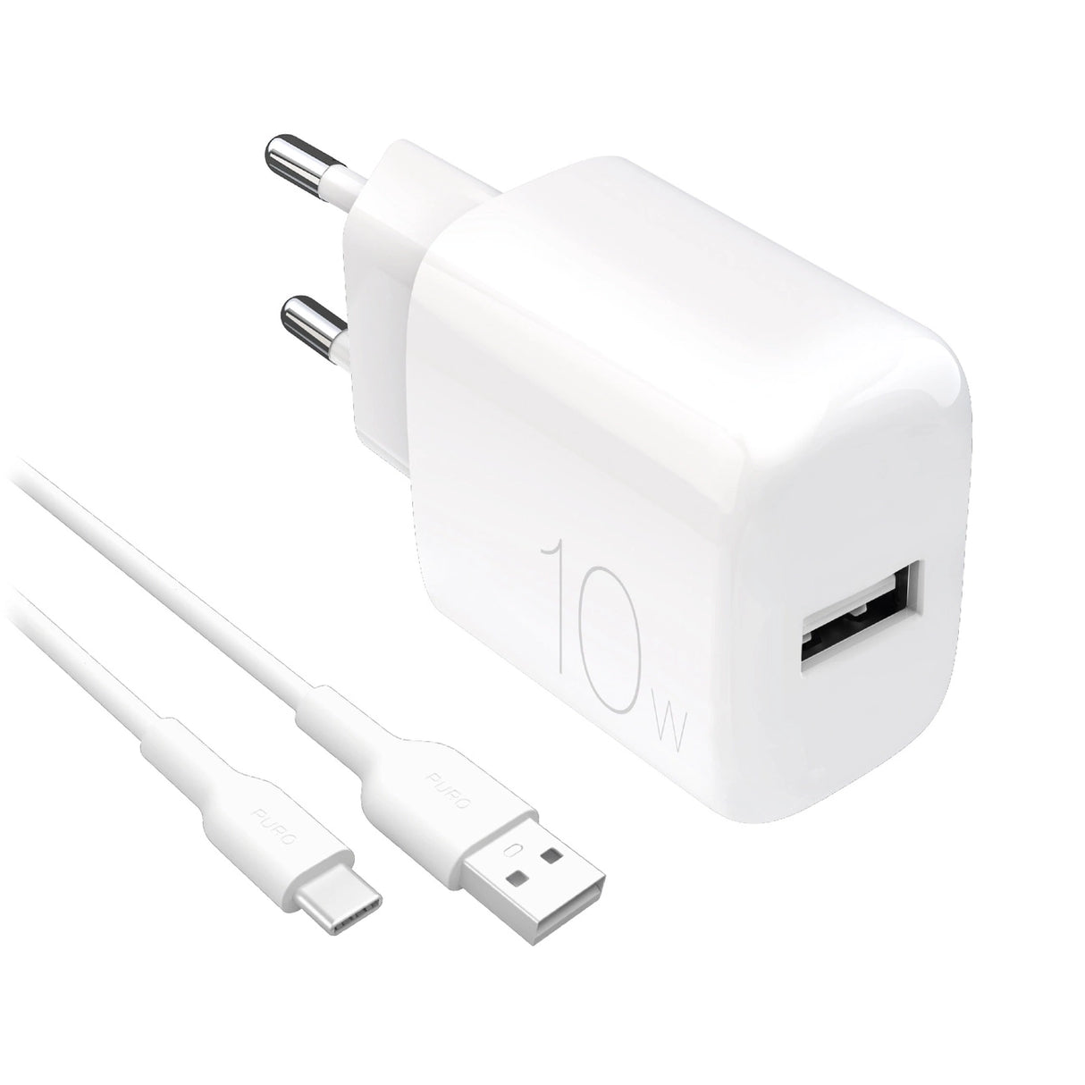 Puro PROLITE 10W USB-A vægoplader + USB-A - USB-C kabel 1,2 m - hvid