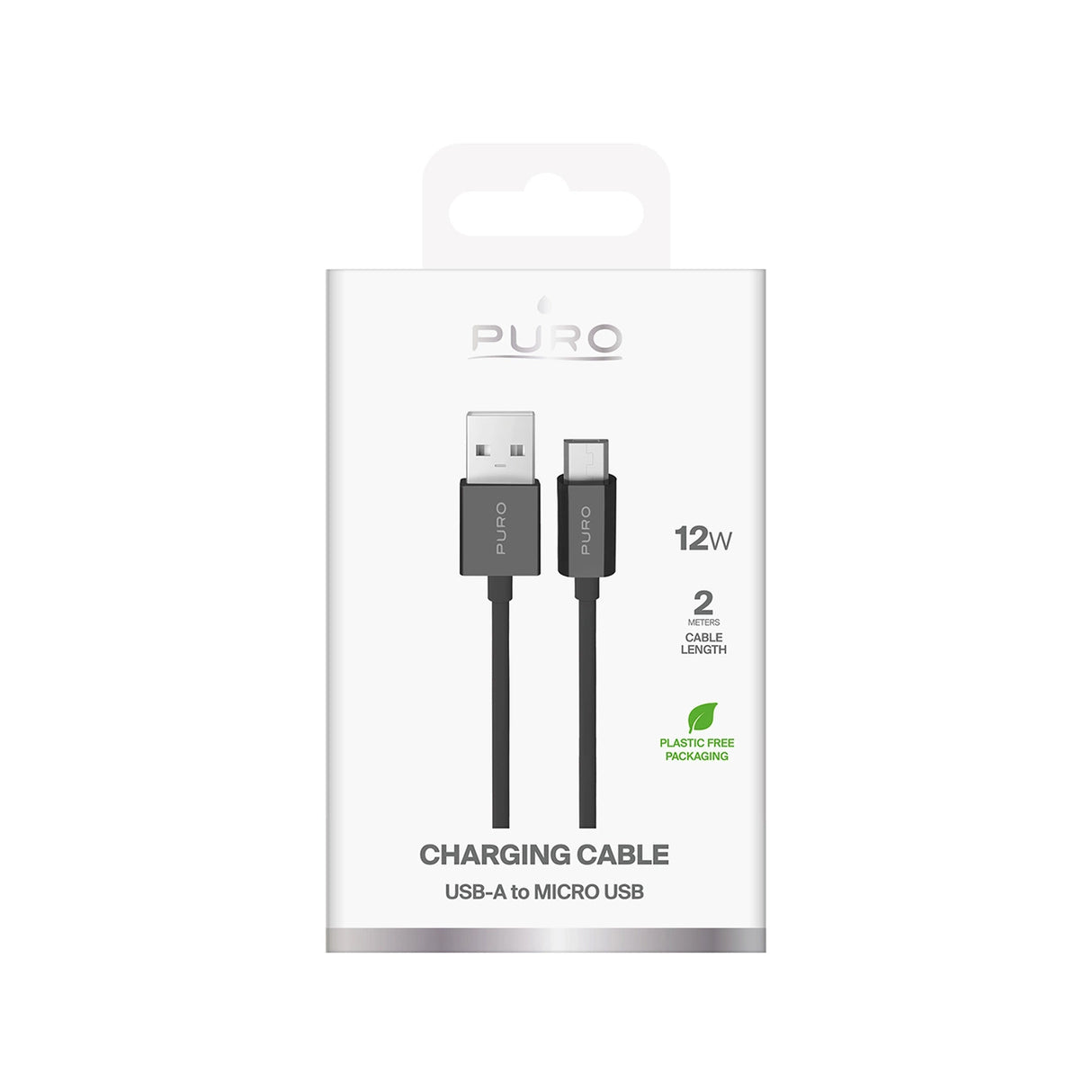 Puro 12W TPE USB-A - microUSB 2m Kabel - sort