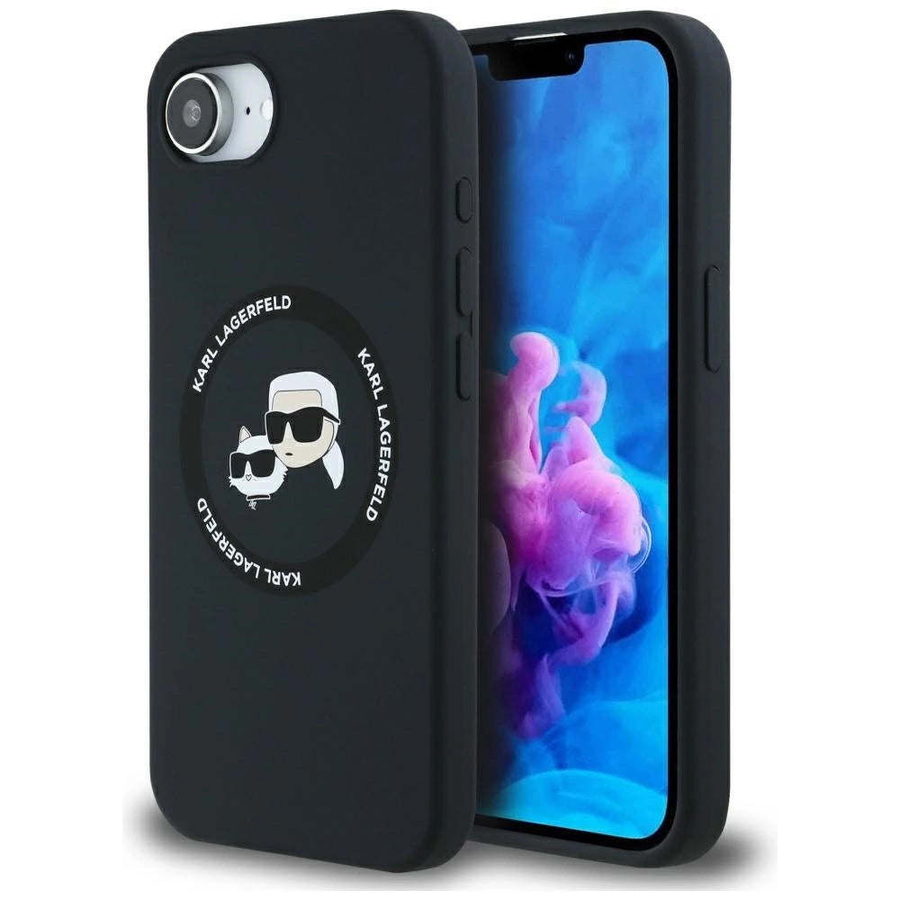 Karl Lagerfeld Liquid Silicone Karl & Choupette Heads Case med MagSafe til iPhone 16e - sort