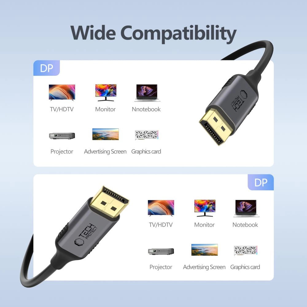 Tech-Protect UltraBoost DisplayPort til DisplayPort 1.4 4K 60Hz Kabel 2m - sort