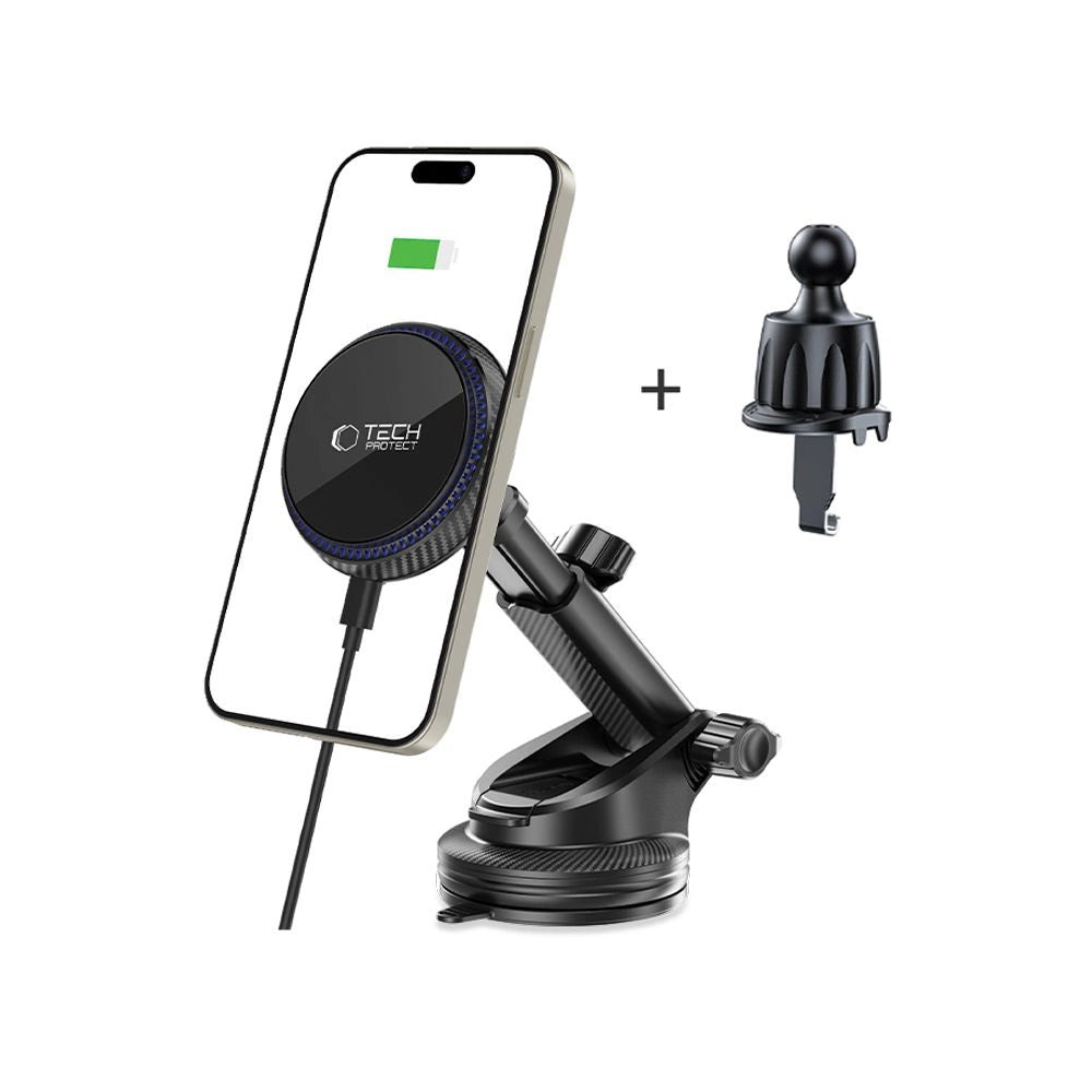 Tech-Protect MM15W-V4 Magnetisk MagSafe 15W Bilholder til cockpit / forrude / luftventil - sort