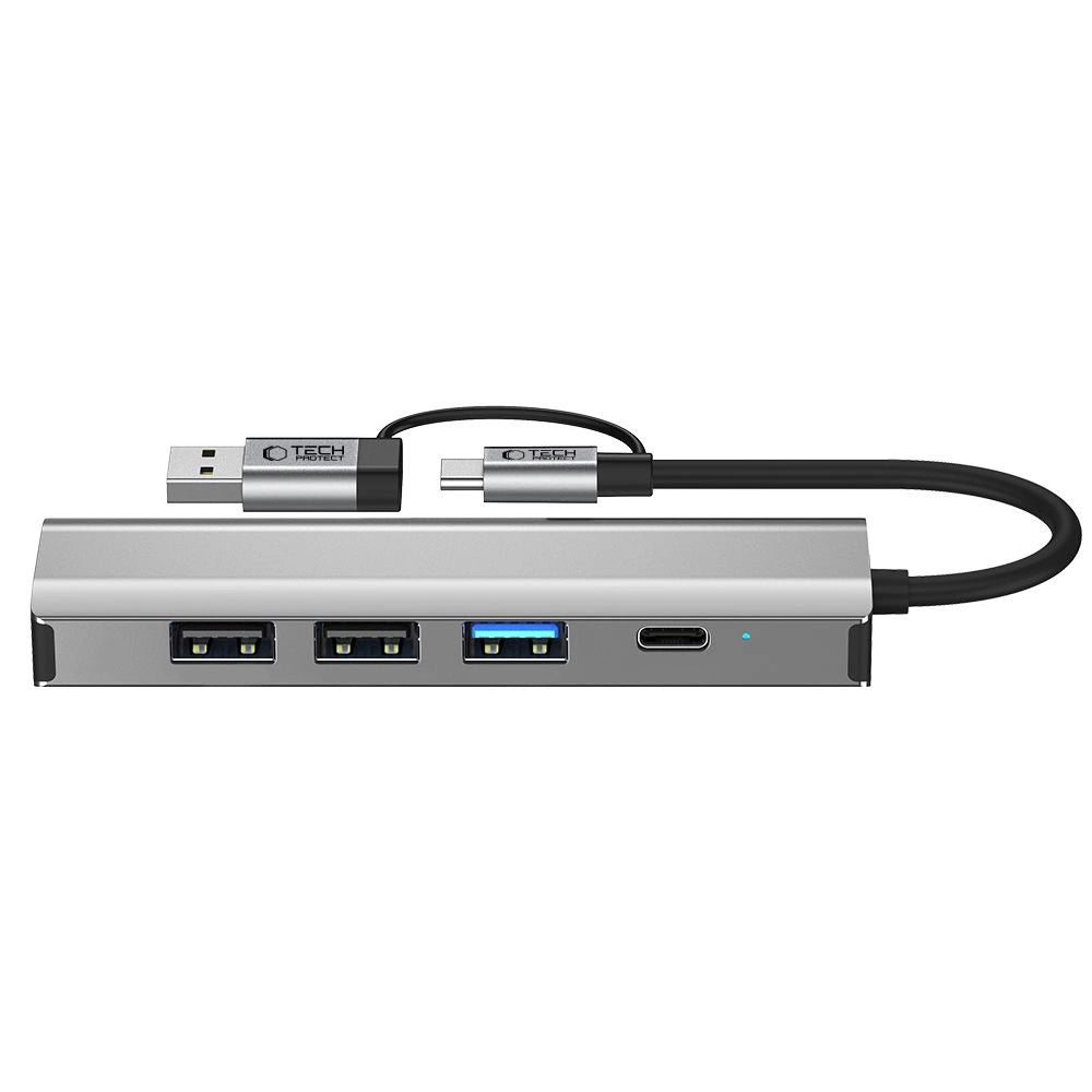 Tech-Protect HB03 HUB Adapter 5in1 USB-C + USB2.0 + USB3.0 + RJ45 - grå