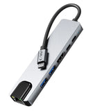 Tech-Protect HB02 HUB Adapter 6in1 USB-C + USB2.0 + USB3.0 + HDMI 4K 30Hz + RJ45 + PD100W - grå