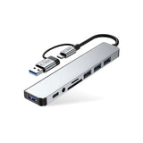 Tech-Protect HB06 HUB Adapter 8in1 TYPE-C + USB2.0 + USB3.0 + SD/TF + AV3.5 - grå