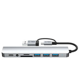 Tech-Protect HB06 HUB Adapter 8in1 TYPE-C + USB2.0 + USB3.0 + SD/TF + AV3.5 - grå