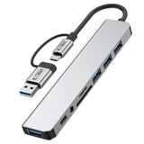 Tech-Protect HB06 HUB Adapter 8in1 TYPE-C + USB2.0 + USB3.0 + SD/TF + AV3.5 - grå