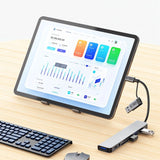 Tech-Protect HB06 HUB Adapter 8in1 TYPE-C + USB2.0 + USB3.0 + SD/TF + AV3.5 - grå