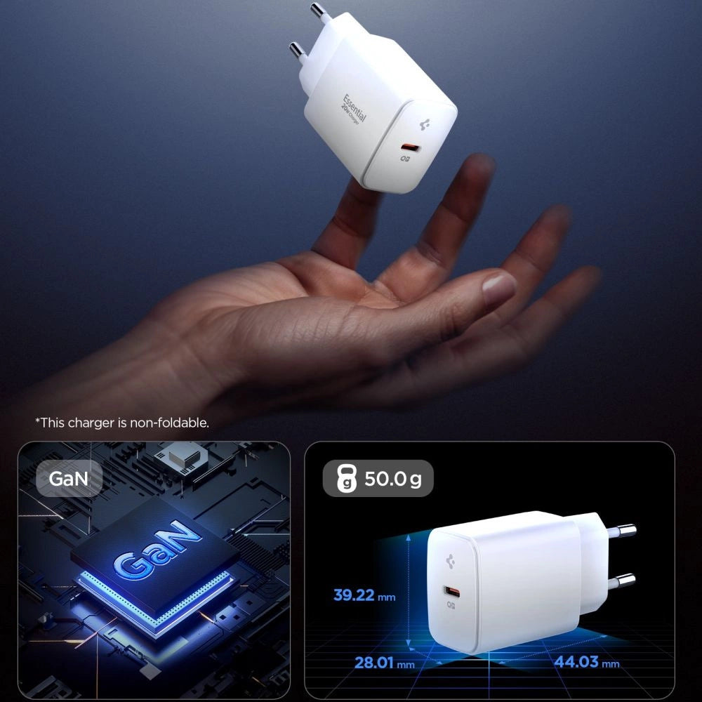 Spigen Essential EE201EU USB-C 20W Wall Charger - hvid