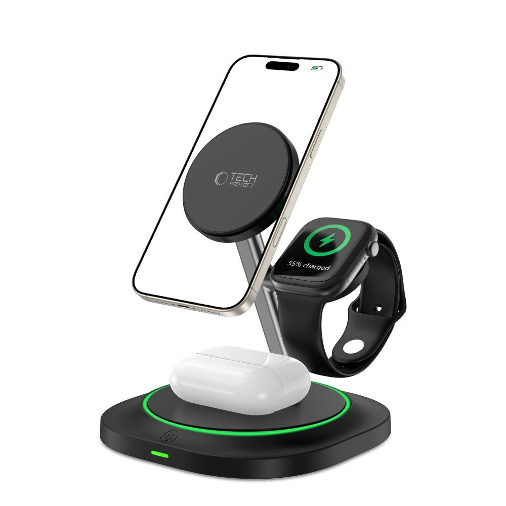 Tech-Protect QI15W-A46 3in1 Magnetisk MagSafe induktiv oplader - sort