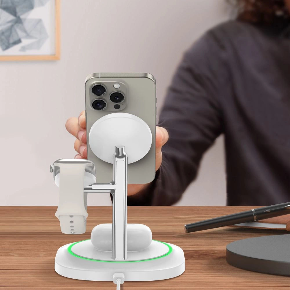 Tech-Protect QI15W-A46 3in1 Magnetisk MagSafe induktiv oplader - hvid