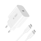 Tech-Protect NC20W PD20W USB-C vægoplader med USB-C kabel - hvid