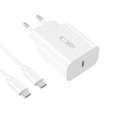 Tech-Protect NC20W PD20W USB-C vægoplader med USB-C kabel - hvid