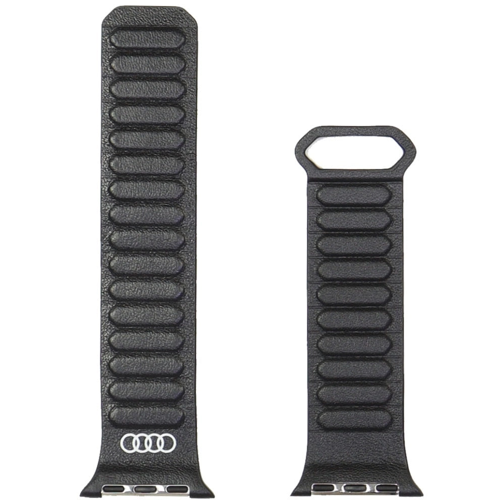 Audi Logo Genuine Leather Magnetic Ring Strap til Apple Watch 40 / 41 / 42 mm - sort