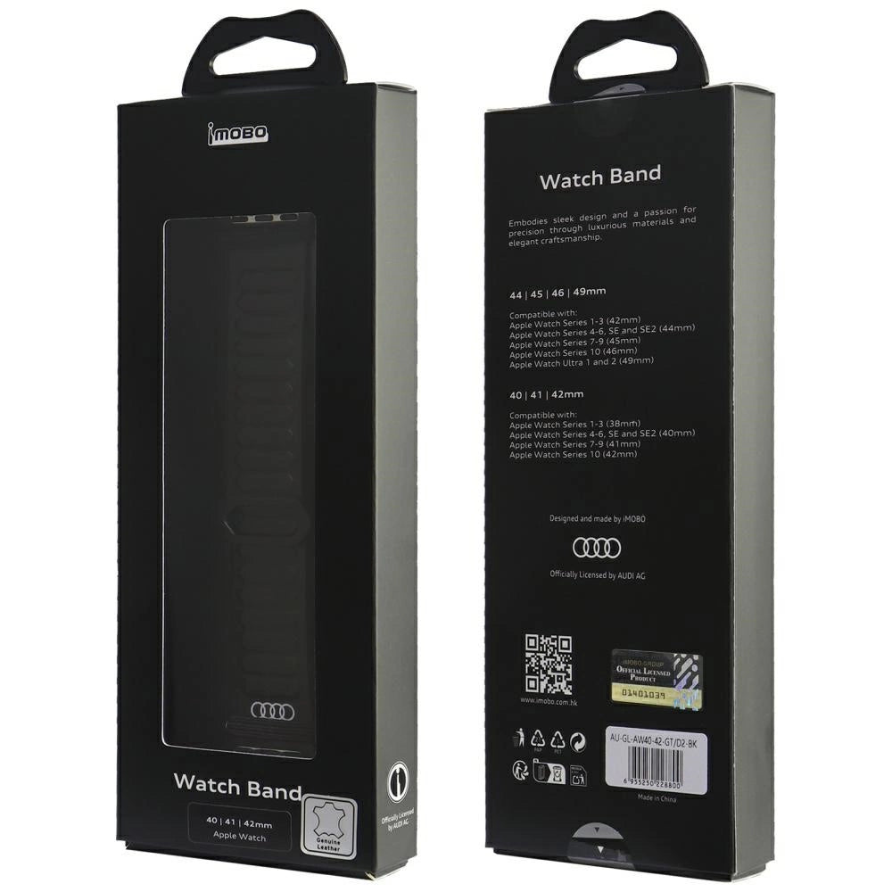 Audi Logo Genuine Leather Magnetic Ring Strap til Apple Watch 40 / 41 / 42 mm - sort