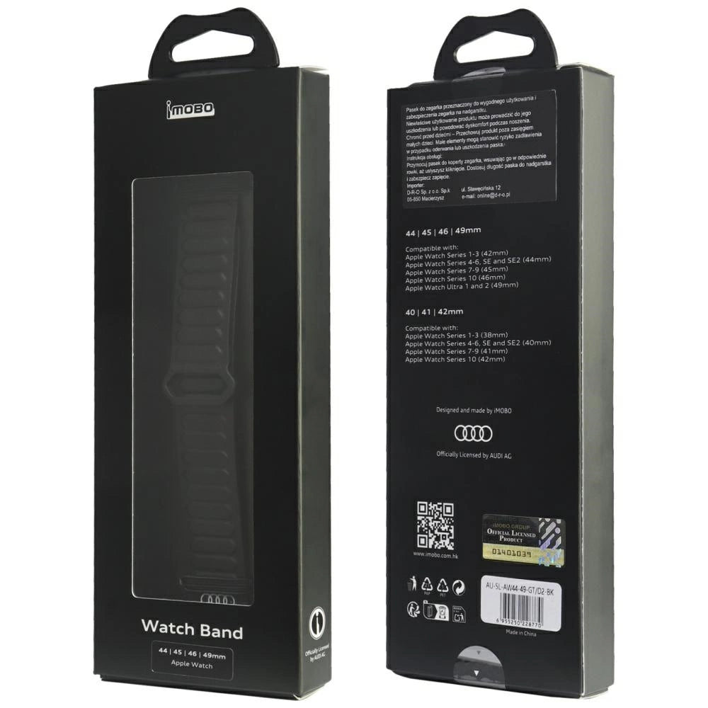 Audi logo syntetisk læder magnetisk ringrem til Apple Watch 44/45/46/49 mm - sort