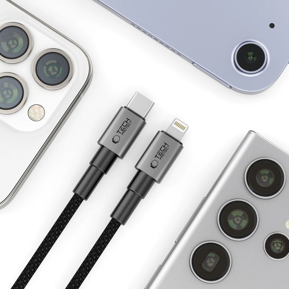 Tech-Protect Ultraboost DNA USB-C / Lightning PD27W/3A kabel 25 cm - grå