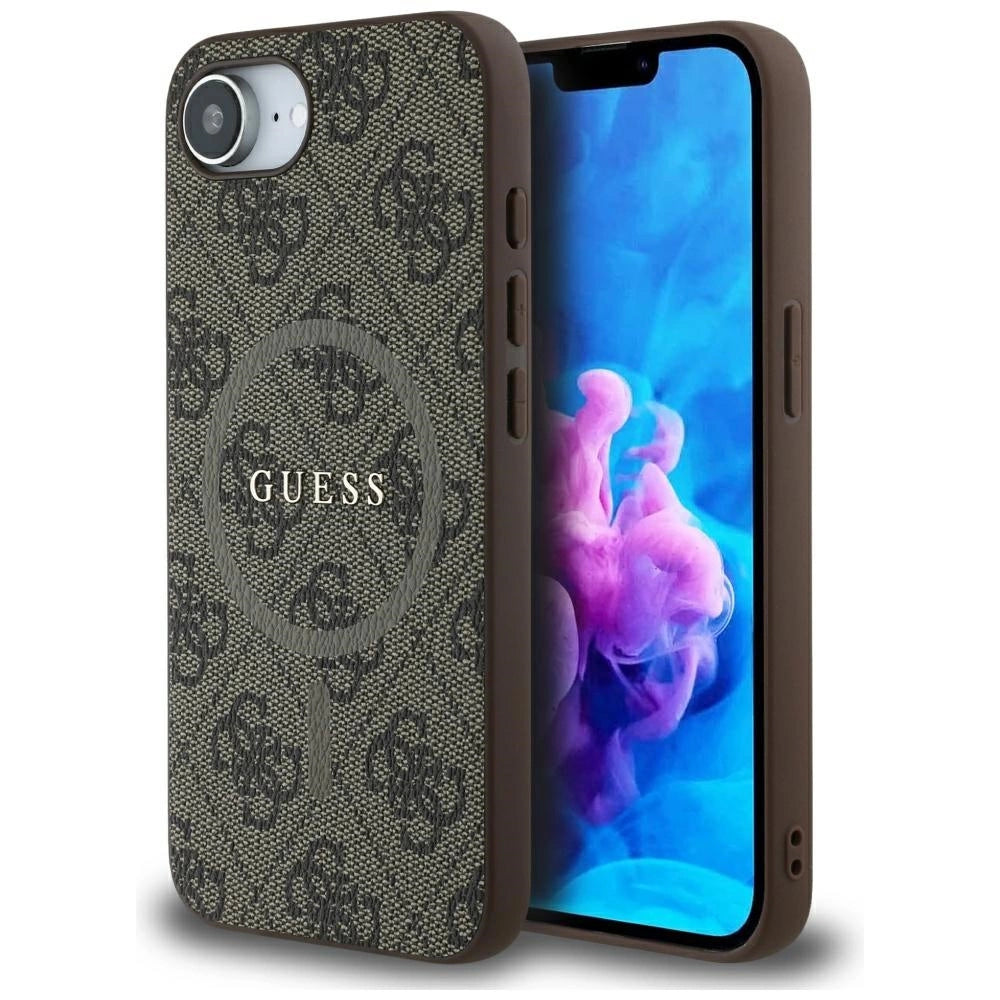 Guess 4G Ring Classic Logo MagSafe iPhone 16e Case - Brown
