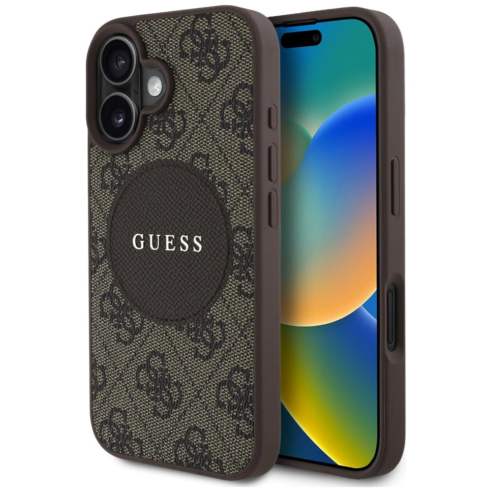 Guess 4G Circle Classic Logo MagSafe-hylster til iPhone 16 - brun