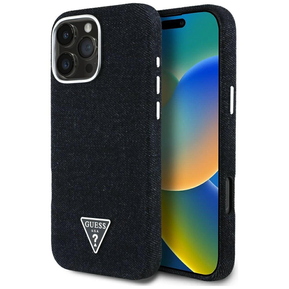 Guess Denim Triangle Logo MagSafe iPhone 16 Pro Max Case - Black
