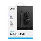 Uniq Optix Aluminum Camera Lens Protector iPhone 16 / 16 Plus with applicator - black