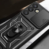 Hybrid Armor Camshield Case med Stand og Camera Cover til Samsung Galaxy M16 5G / F16 5G - sort