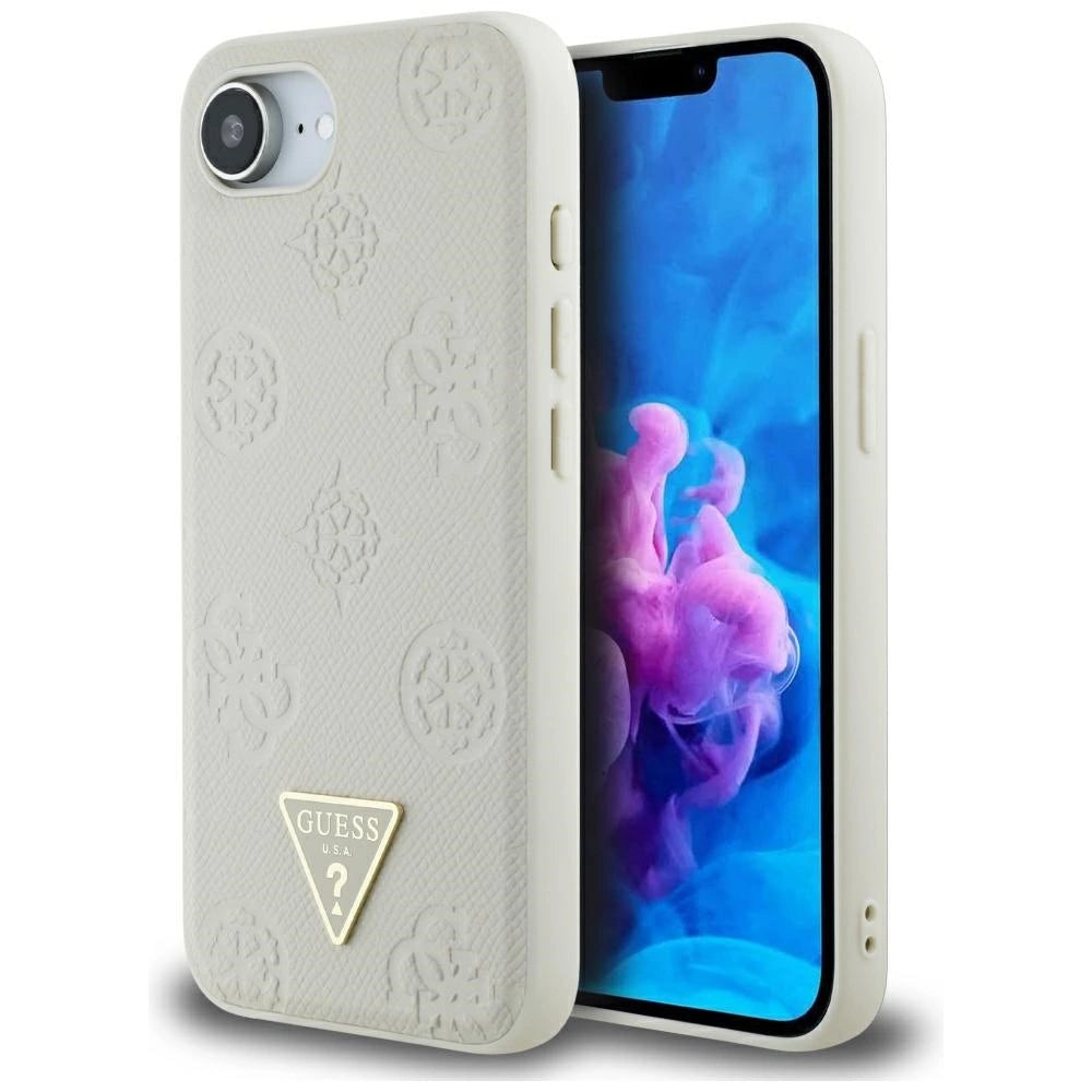 Guess Grained Hot Stamp Peony Triangle Logo MagSafe case for iPhone 16e - beige