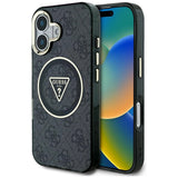 Guess IML Metal Glitter 4G Circle Triangle MagSafe Case for iPhone 16 - Black