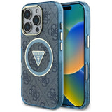 Guess IML Metal Glitter 4G Circle Triangle MagSafe Case for iPhone 16 Pro Max - Blue