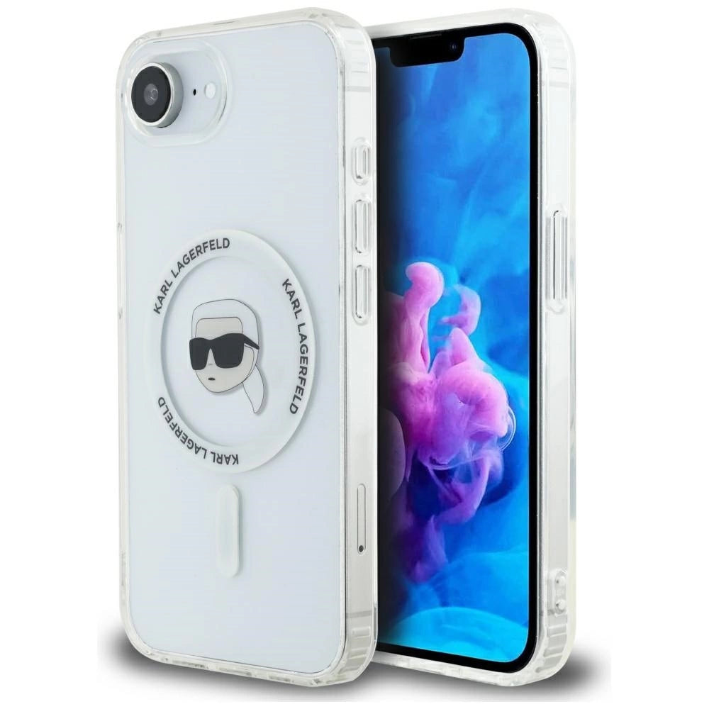 Karl Lagerfeld IML Metal Karl Head MagSafe Case for iPhone 16e White