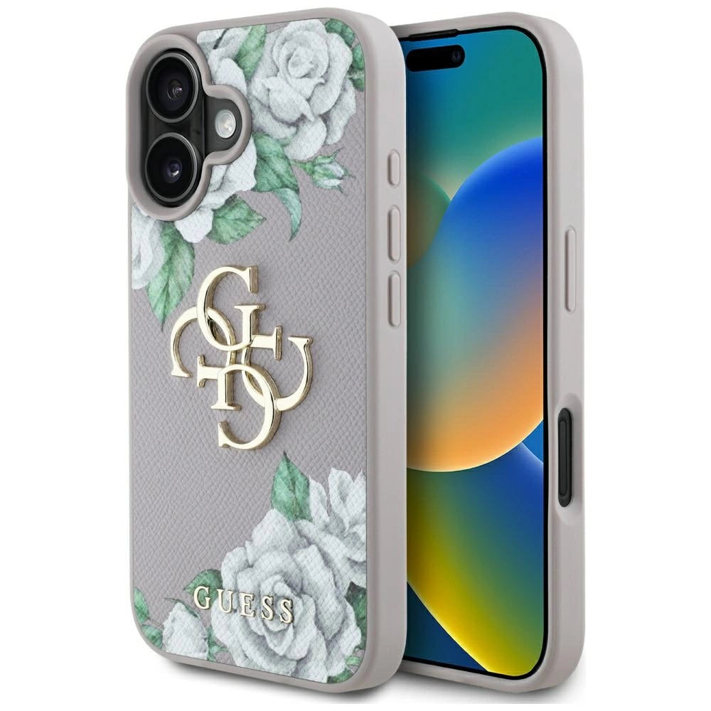 Guess Grained Roses Big 4G Logo iPhone 16 Case - Purple