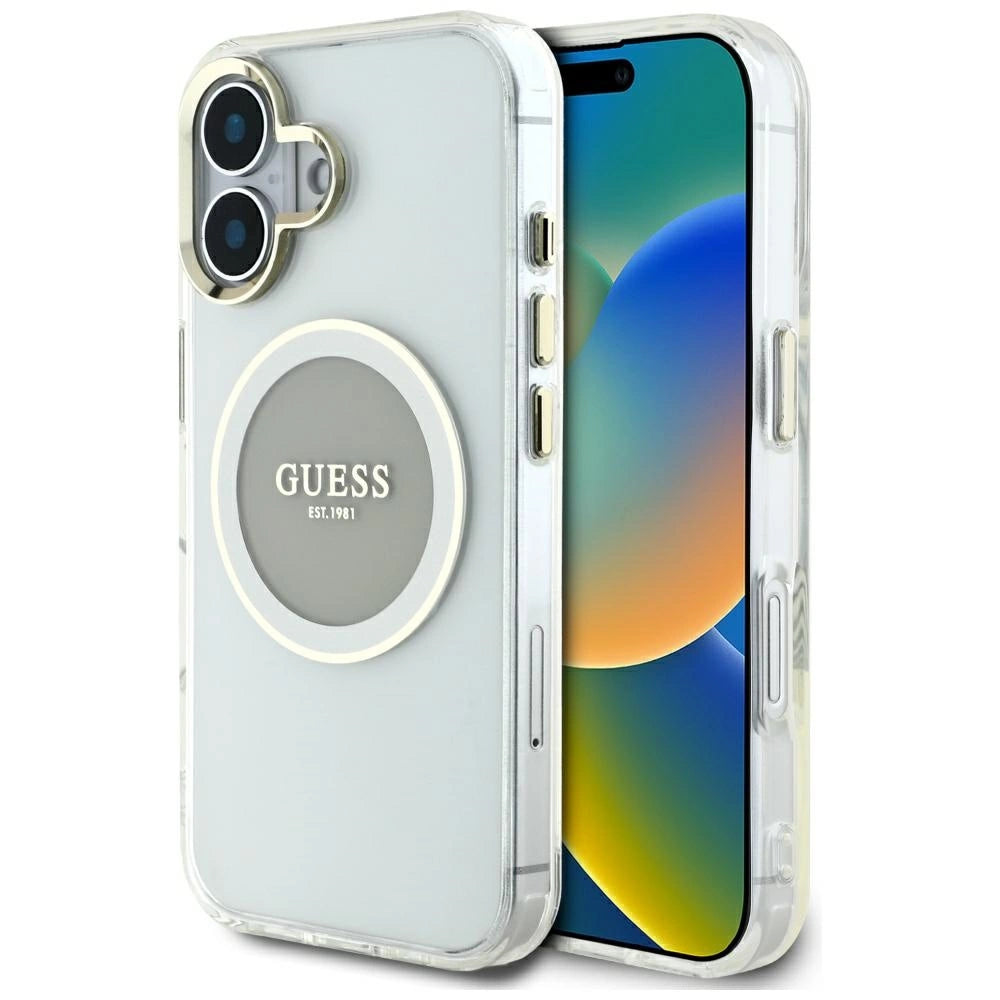 Guess IML Metal Colored Circle Classic Logo MagSafe-hylster til iPhone 16 - grå