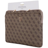 Guess Sleeve 4G Zipper Pocket Triangle Logo 14" Laptop Bag - Brown