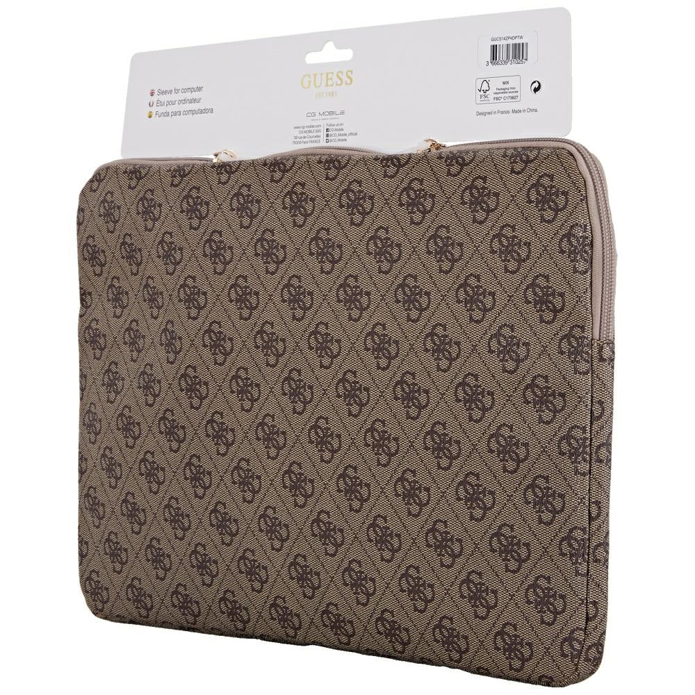Guess Sleeve 4G Zipper Pocket Triangle Logo 14" Laptop Bag - Brown