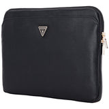 Guess Sleeve Grained Zipper Pocket Triangle Logo 14" Laptop Bag - sort