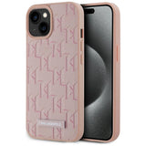 Karl Lagerfeld Leather Monogram Metal Logo MagSafe iPhone 15 Case - Pink