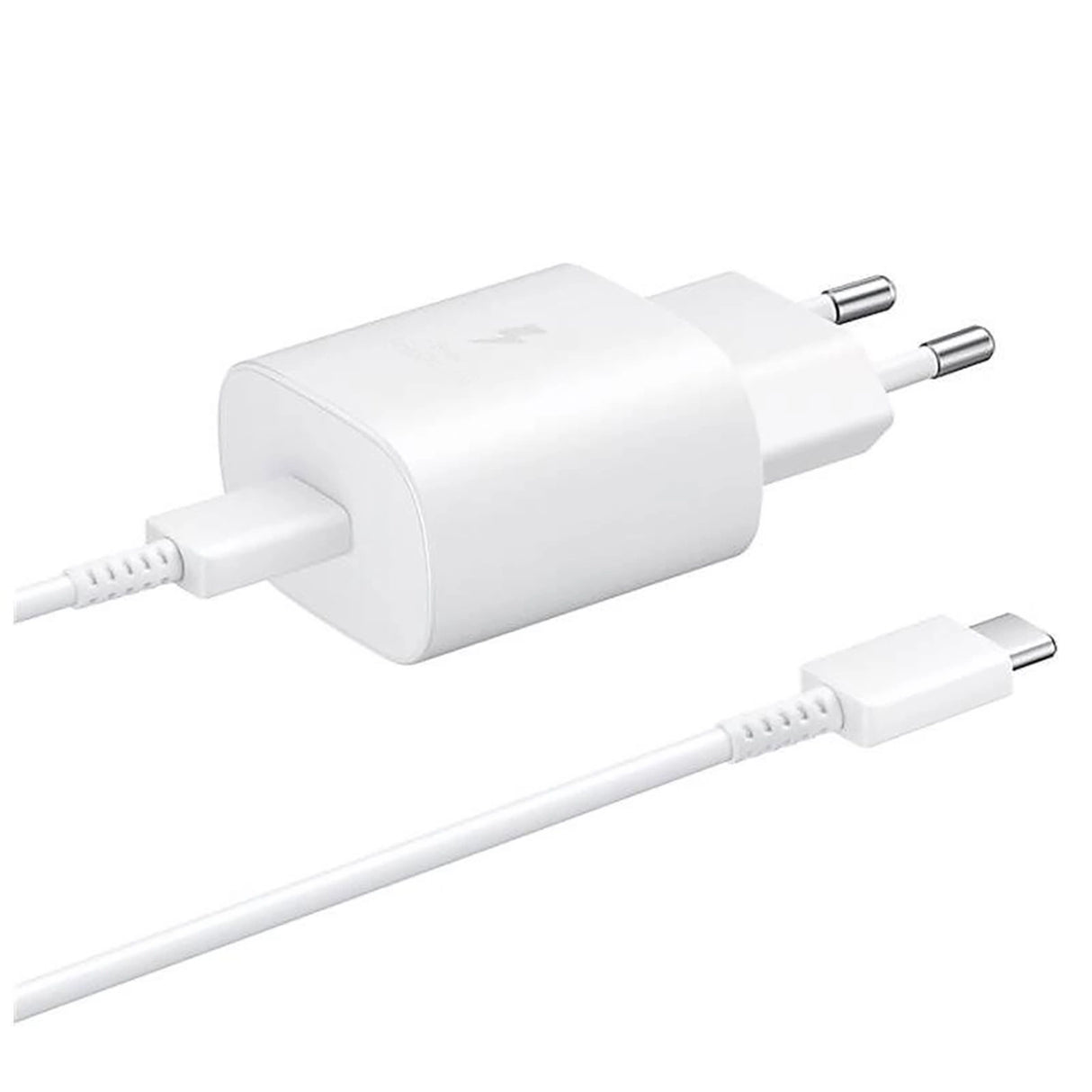 Samsung 25W EP-TA800EWE USB-C vægoplader med Samsung EP-DA705BWE USB-C / USB-C kabel udskiftning emballage - hvid