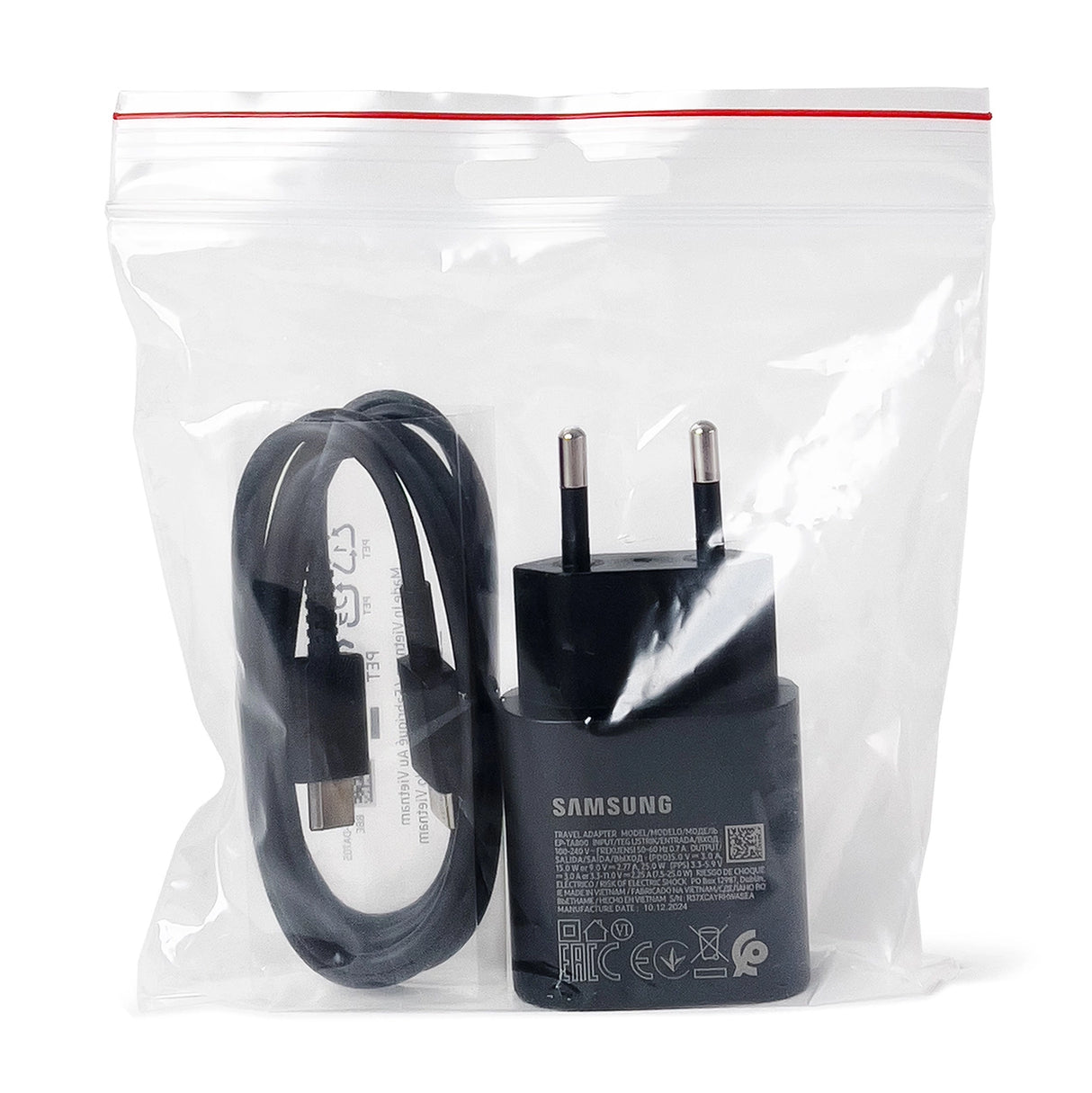 Samsung 25W EP-TA800EBE USB-C Wall Charger med Samsung EP-DA705BBE USB-C / USB-C Cable Replacement Pack - sort