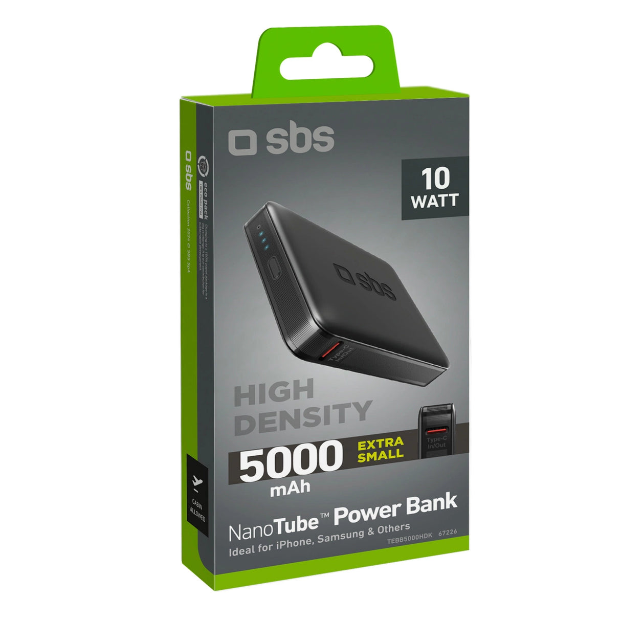 Powerbank SBS NanoTube 5000 mAh High-Density - sort