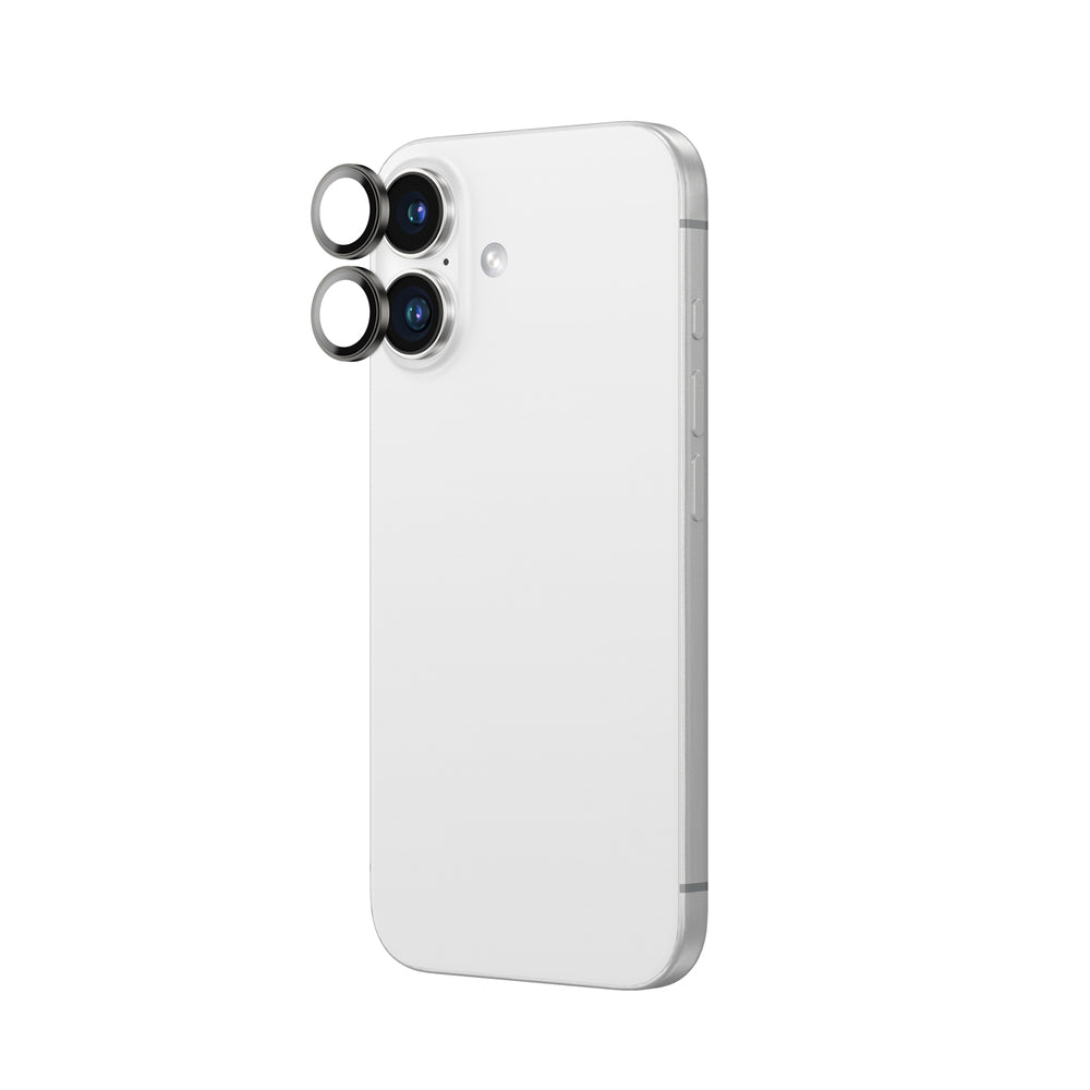 AmazingThing AR Aluminium 2 Lens Glass med Kamera Lens Frame til iPhone 16 / 16 Plus - sort