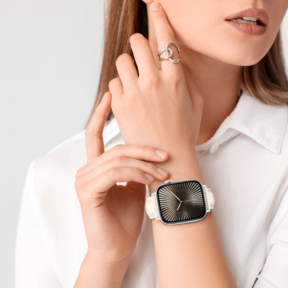 AmazingThing Class Band Læderrem til Apple Watch 45 / 46 / 49 mm - Lys beige