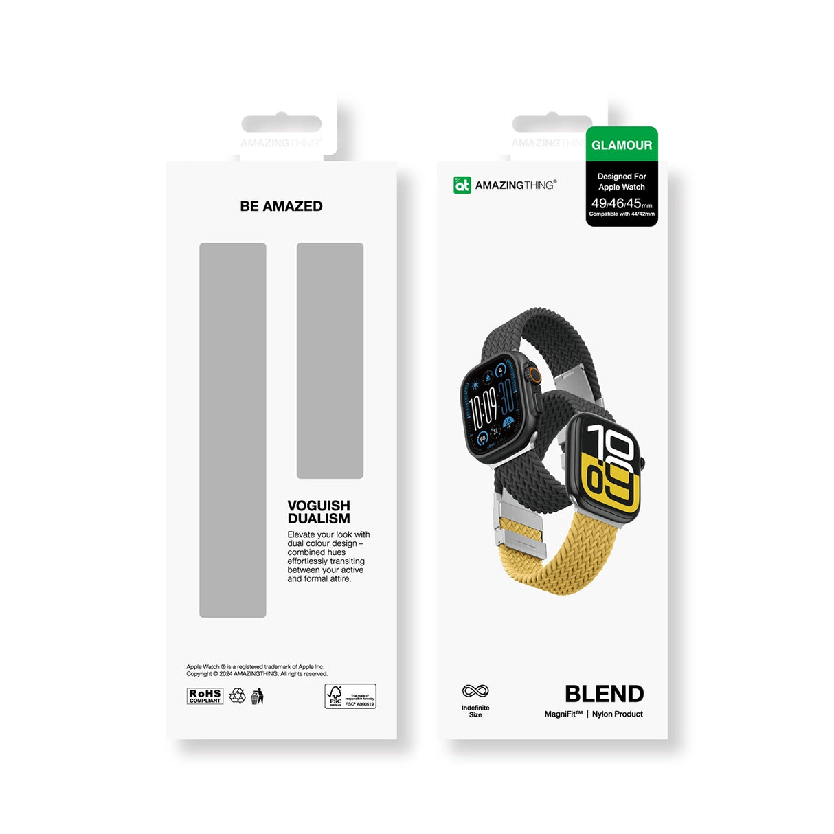 Sæt med 2 AmazingThing Blend-bånd til Apple Watch 45/46/49 mm - gul-sort/sort